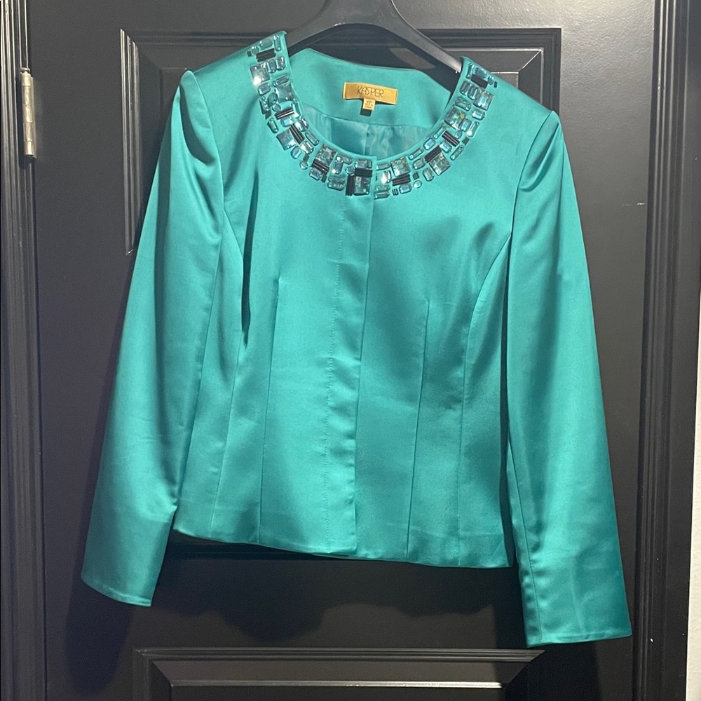 Kasper Teal Embellished Blazer